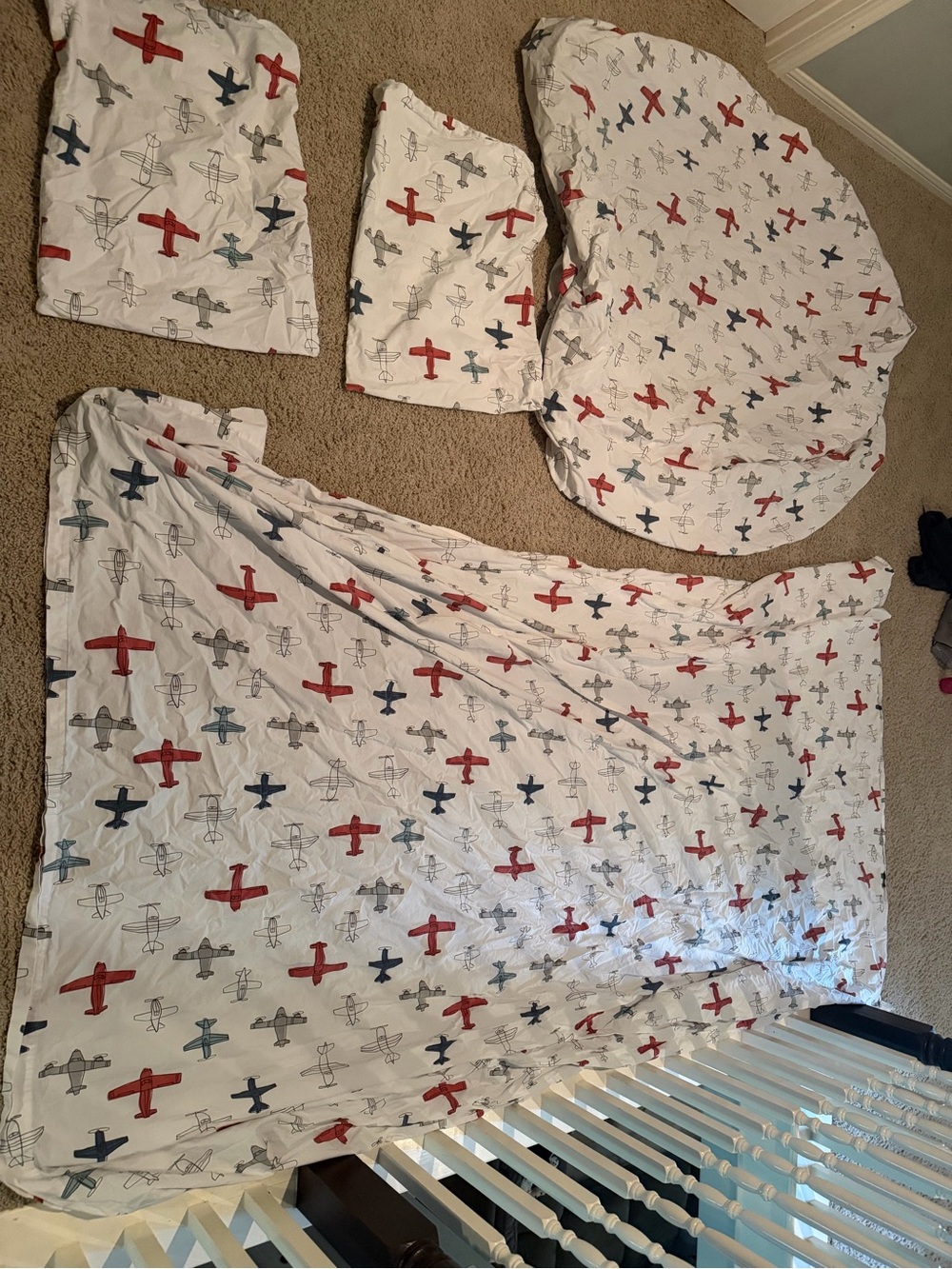 Pottery Barn Kids Organic Cotton Queen Sheet Set Red & Blue Airplane Print